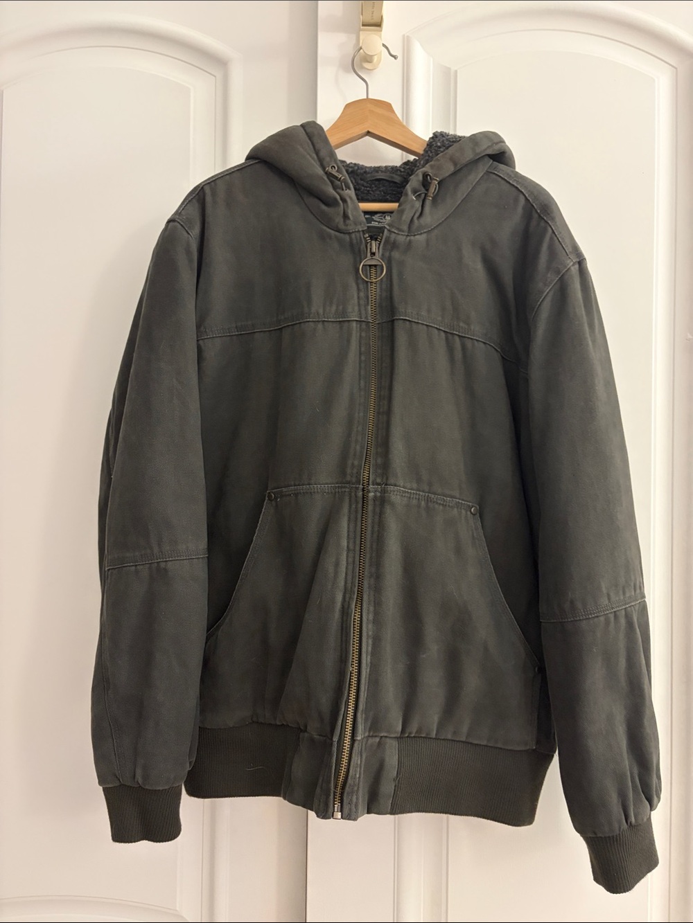 G.H. Bass & Co. Hooded Zip Sherpa Line Work Jacket Gray